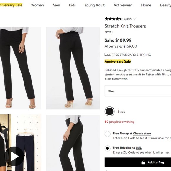 NYDJ Alina Pull On Ankle Black pants Sz8 - Picture 1 of 5